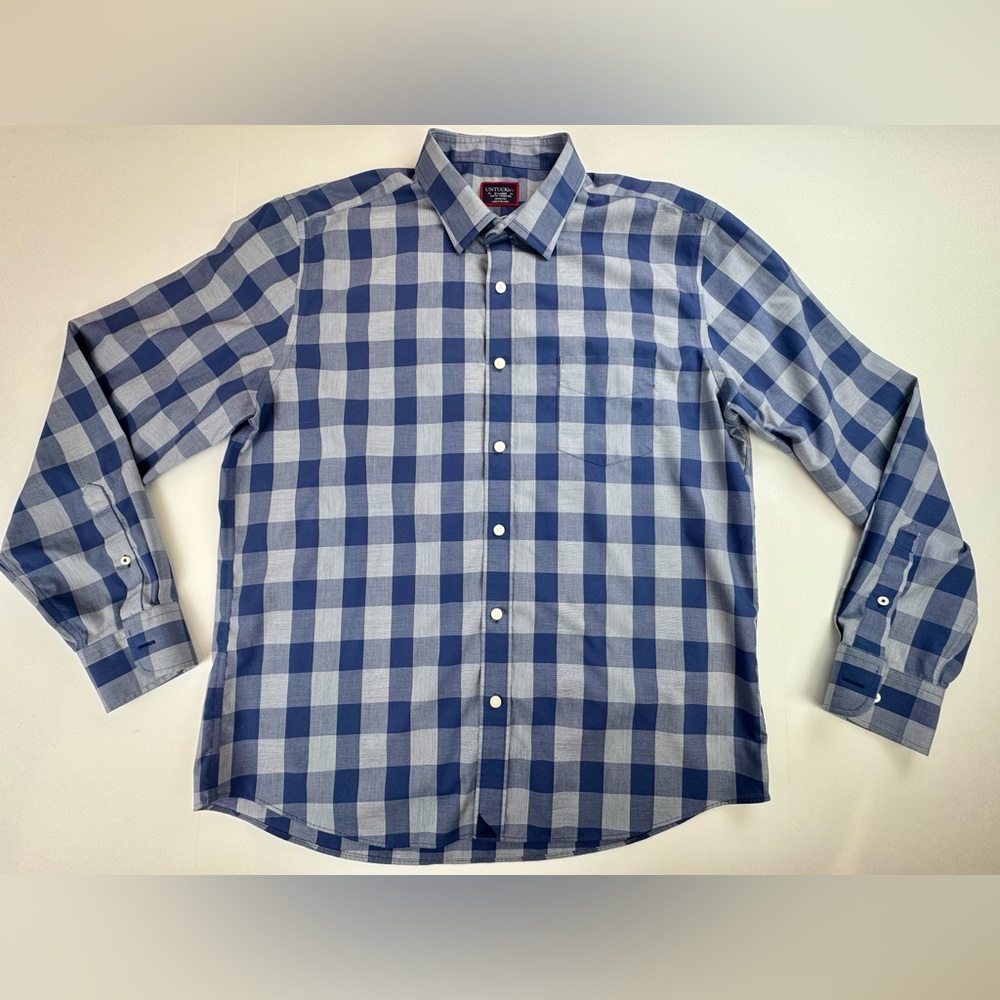 Untuckit Shirt Slim Fit XL Wrinkle Free Blue Check Gingham Button Up Cotton EUC